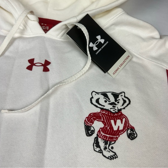 Under Armour Iconic Collection Univesity Of Wisconsin Bagders Bucky Hoodie. Sz L - Picture 3 of 8
